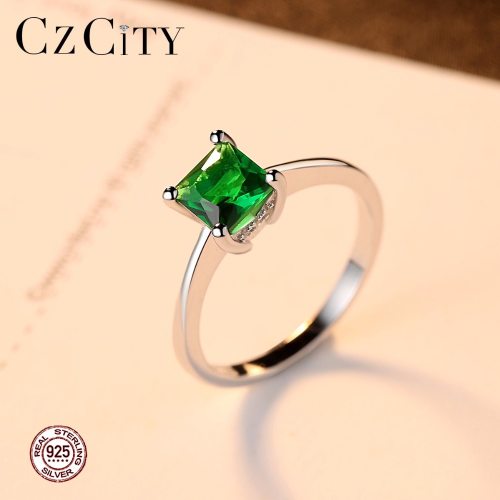 Kesenangan Emerald Sederhana Wanita Zircon Batu Cincin 925 Sterling Silver Perhiasan Wanita Prom Pernikahan Cincin Pertunangan Merek Hadiah