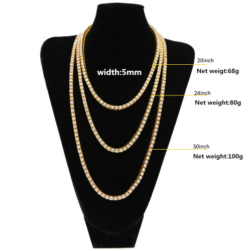 Uwin Men's Hip Hop Bling Bling Iced Out Tennis Chain 1 Row Necklaces Luxury Brand Silver/Gold Color Men Chain Fashion Jewelry
