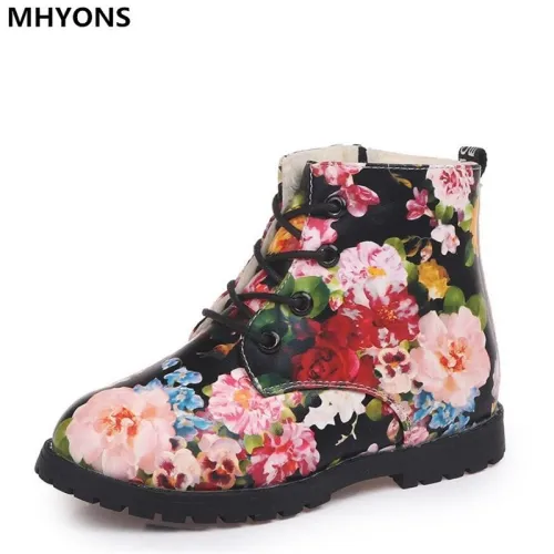 kids Warm Boots 2018 New Winter child Floral Sneaker Rubber Sole Girls Graceful Flower Printed Martin girls snow boots shoes