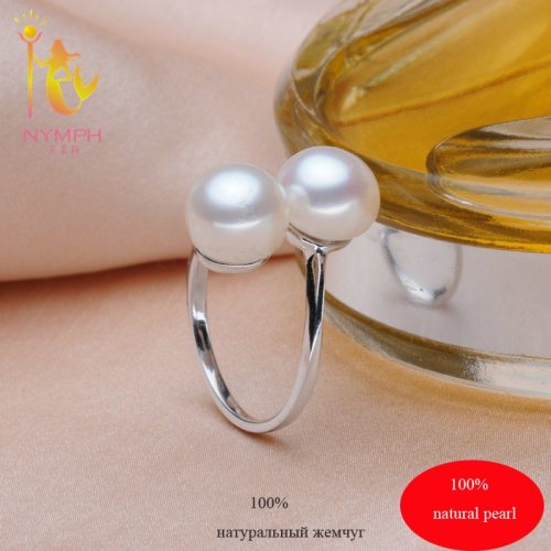 Ninfa anillos de perlas de joyería de perlas naturales de agua dulce doble de moda anillos de boda bandas elásticas para fiesta de cumpleaños, regalo para mujer, chica, R028