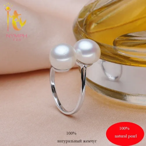 Ninfa anillos de perlas de joyería de perlas naturales de agua dulce doble de moda anillos de boda bandas elásticas para fiesta de cumpleaños, regalo para mujer, chica, R028