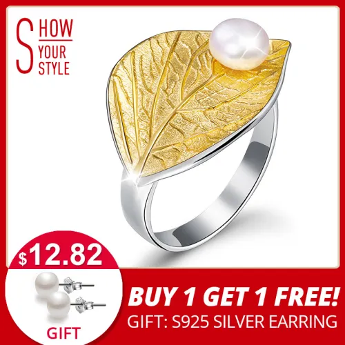 Lotus Fun Real 925 Sterling Silver Natural Pearl Handmade Designer Fine Jewelry Creative Open Ring Leaf Rings for Women Bijoux