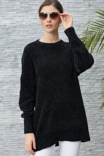 color&size&other Black Cozy Scoop Neck Velvet Sweater22