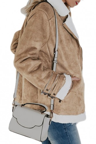 Khaki dan Faux Suede Jacket with Zipper Pockets