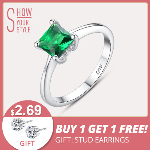 Kesenangan Emerald Sederhana Wanita Zircon Batu Cincin 925 Sterling Silver Perhiasan Wanita Prom Pernikahan Cincin Pertunangan Merek Hadiah