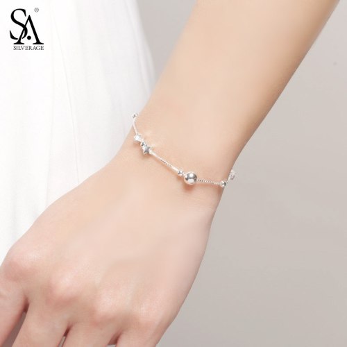 SA SILVERAGE 925 Sterling Silber Charme Armbänder Armreifen für Frauen 925 Silber Stern Kette Link Armbänder Pulseira Feminina