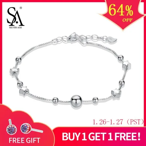 SA SILVERAGE 925 Sterling Silber Charme Armbänder Armreifen für Frauen 925 Silber Stern Kette Link Armbänder Pulseira Feminina