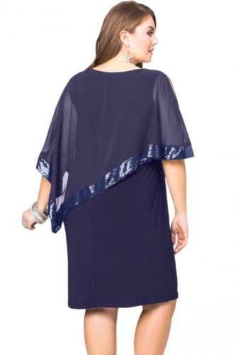 color & size Navy duo skuno Blue Sequined Mesh Overlay Plus Size Poncho Dress