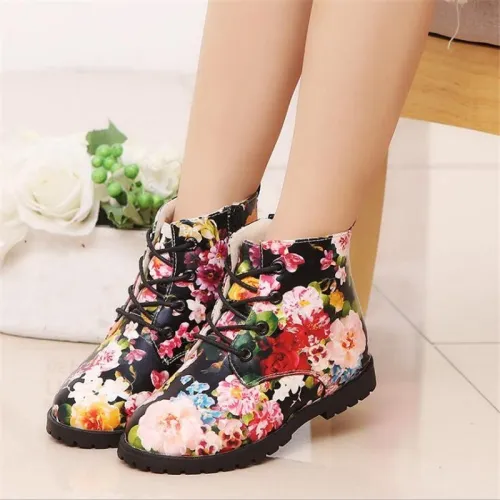 kids Warm Boots 2018 New Winter child Floral Sneaker Rubber Sole Girls Graceful Flower Printed Martin girls snow boots shoes