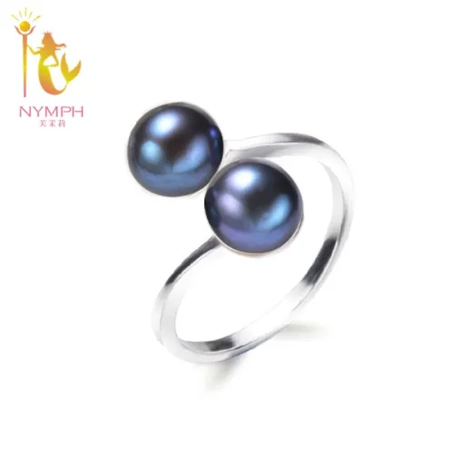 Ninfa anillos de perlas de joyería de perlas naturales de agua dulce doble de moda anillos de boda bandas elásticas para fiesta de cumpleaños, regalo para mujer, chica, R028