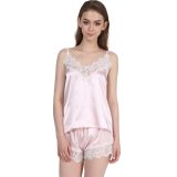 Satin Pajamas Set Lace Trim Pijama Short Pant Sexy Cami Bridal Sleepwear Sets For Women