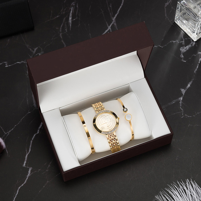 luxury diamond watch and bracelet set womens fashion jewelry gift set for girlfriend ladies casual quartz wristwatch