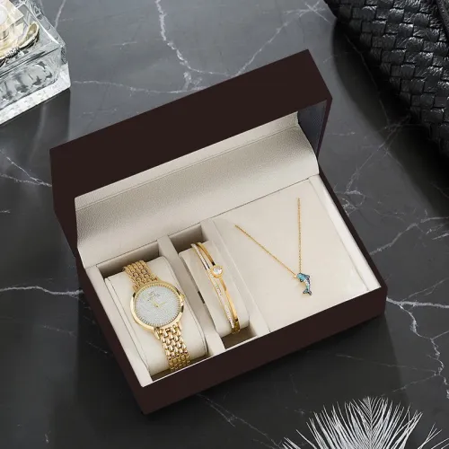 2020 fashion watch sets women's stainless steel bangle/necklace/watch set womens luxury jewelry gift ladies casual quartz wristwatch rose gold
