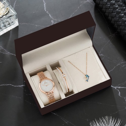 2020 fashion watch sets women's stainless steel bangle/necklace/watch set womens luxury jewelry gift ladies casual quartz wristwatch rose gold