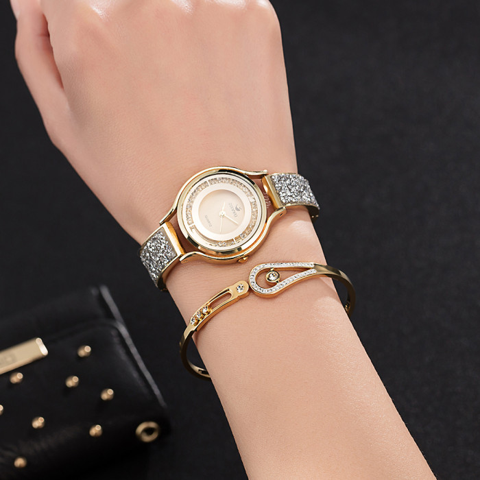 women quartz wristwatch stainless steel bangle/necklace/watch set fashion jewelry gift set for ladies