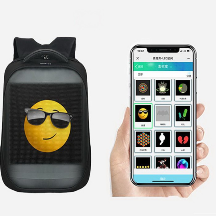 smart LED screen display backpack waterproof creative billboard DIY school bags
