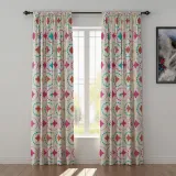 Geometric Print Polyester Linen Curtain Drapery FLAMINGO