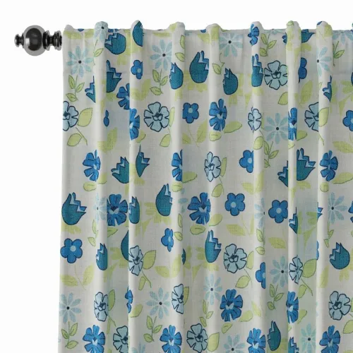 Floral Print Polyester Linen Curtain Drapery CACTUS