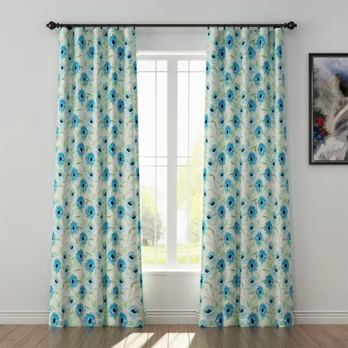 Floral Print Polyester Linen Curtain Drapery BENJIMAN