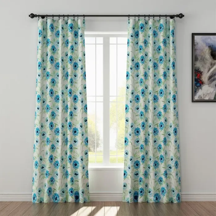 Floral Print Polyester Linen Curtain Drapery BENJIMAN