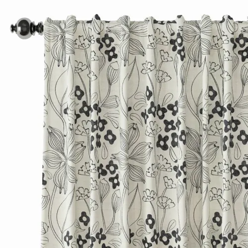 Floral Print Polyester Linen Curtain Drapery BAHAZHA