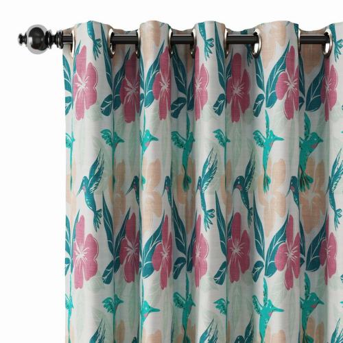 Floral Print Polyester Linen Curtain Drapery FRANCA
