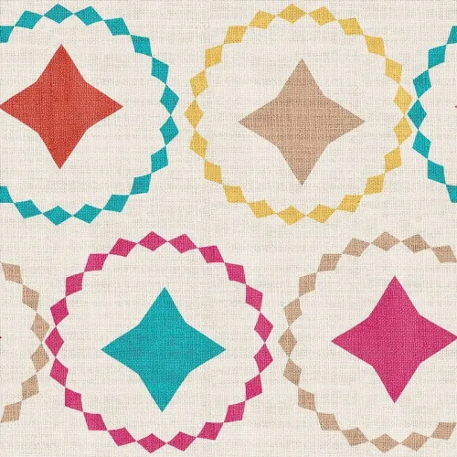 Geometric Print Polyester Linen Curtain Drapery FLAMINGO