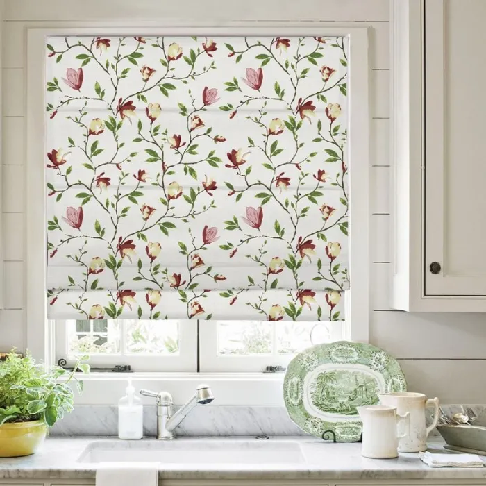 CORA Botanical Flower Print Polyester Cotton Roman Shade