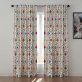 Geometric Print Polyester Linen Curtain Drapery FLAMINGO