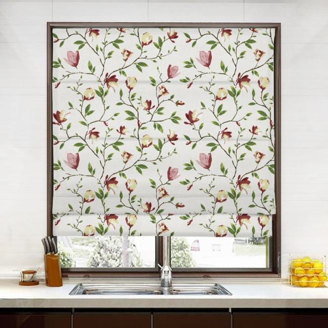 CORA Botanical Flower Print Polyester Cotton Roman Shade