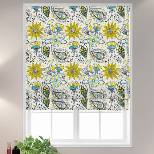 AIMEE Paisley Floral Print Polyester Linen Roman Shade