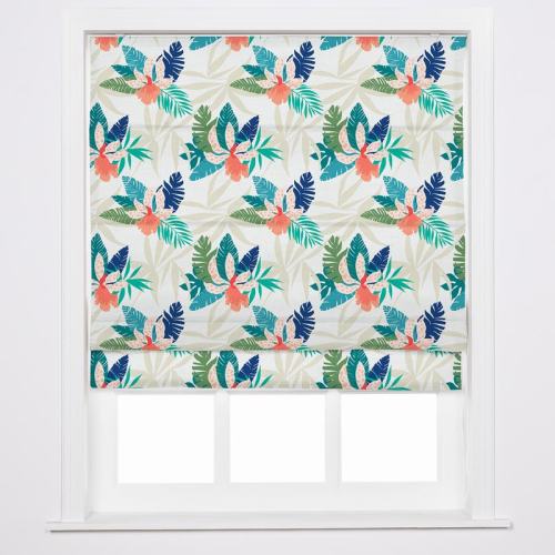 BRITNEY Tropical Print Polyester Linen Roman Shade