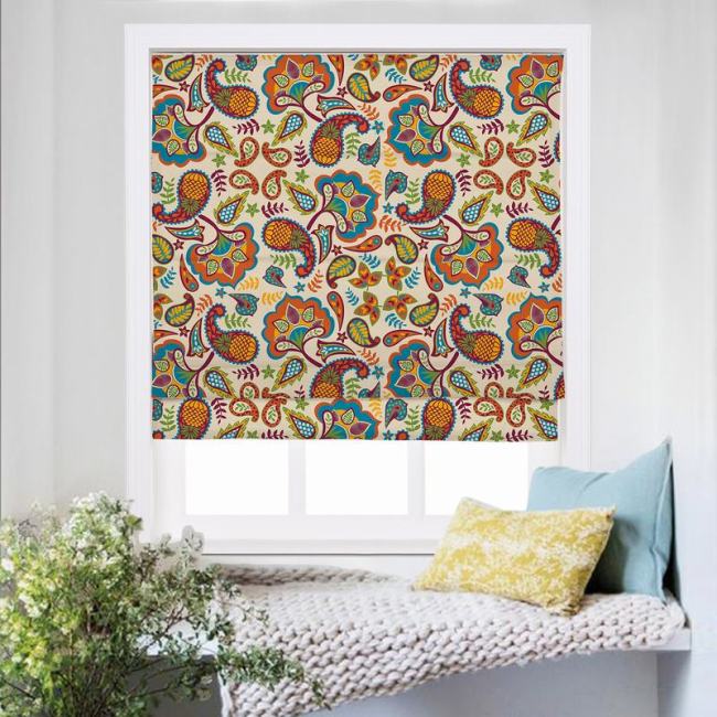 ABBY Paisley Print Polyester Linen Roman Shade