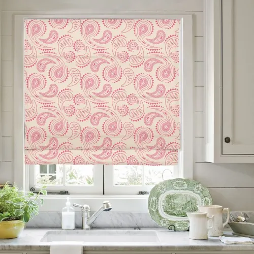 AUDREY Paisley Print Polyester Linen Roman Shade