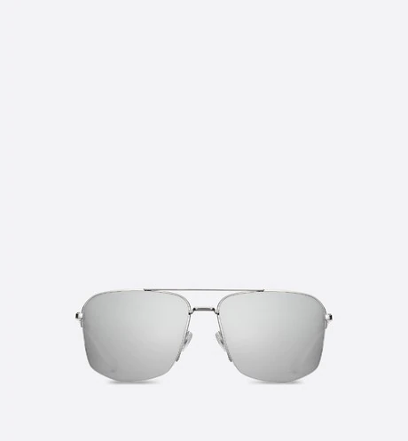 Dior180 Navigator Sunglasses in Silver-Finish Metal with Light Blue Lacquer