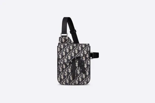 Saddle Pouch Beige and Black Dior Oblique Jacquard