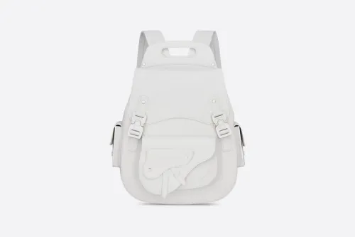 Saddle Backpack Off-White Grained Calfskin