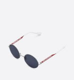 Dior180.2F Silver Metal Round Sunglasses with Red Temples