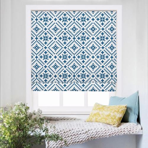OSCAR Geometric Print Polyester Linen Room Darkening Roman Shade