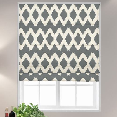 JUDE Geometric Print Polyester Linen Room Darkening Roman Shade