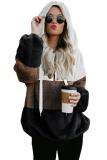 White Colorblock Soft Fluffy Hoodie