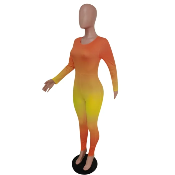 Sexy Gradient Long Sleeve Bodycon Jumpsuit
