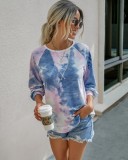 Autumn Tie Dye O Neck Long Sleeve Loose Shirt