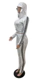 Sports Print Crop Top and Pants Tracksuit