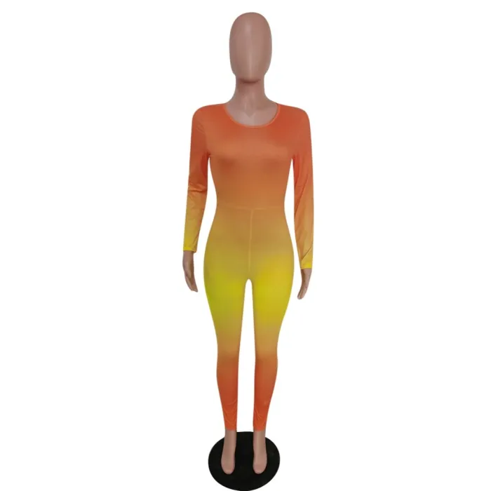 Sexy Gradient Long Sleeve Bodycon Jumpsuit