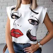 Summer Print White O Neck Regular Shirt