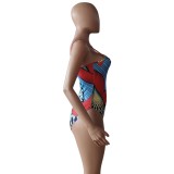 African Colorful Cover Up One Piece Bikini Set