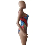 African Colorful Cover Up One Piece Bikini Set