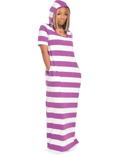 Summer Wide Stripes Hoody Long Dress
