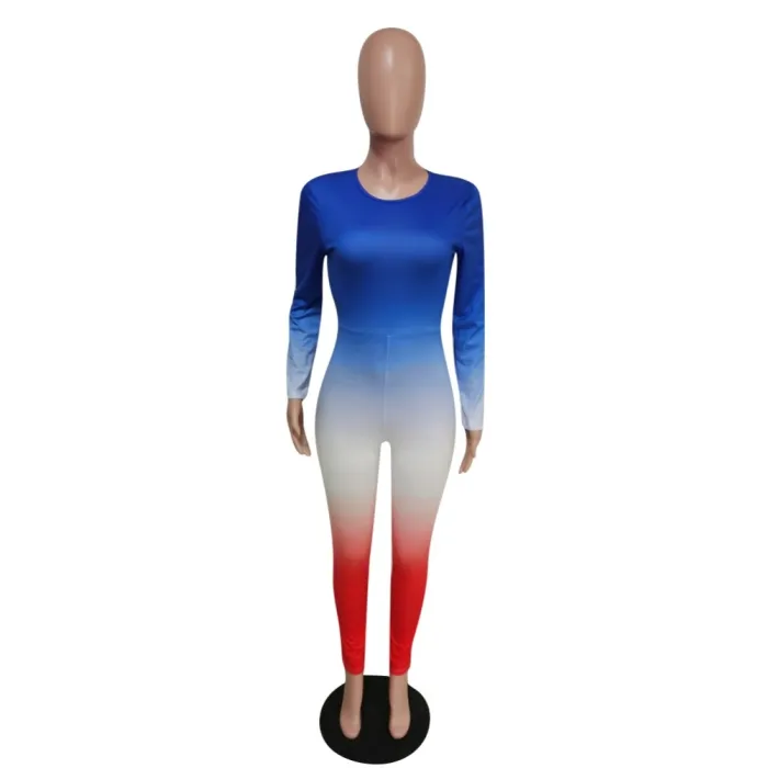 Sexy Gradient Long Sleeve Bodycon Jumpsuit